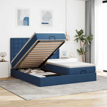 Struttura Letto Pouf con Materassi Blu 180x200cm in Tessuto