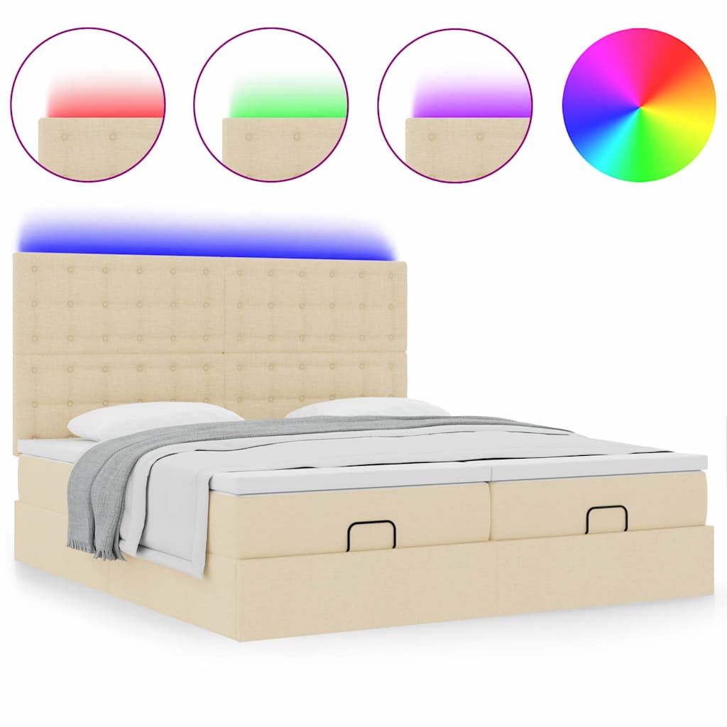 Struttura Letto Pouf con Materassi Crema 200x200 cm in Tessuto