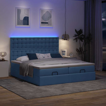 Struttura Letto Pouf con Materassi Blu 200x200 cm in Tessuto