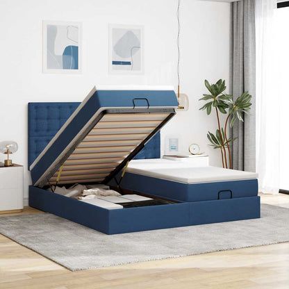 Struttura Letto Pouf con Materassi Blu 200x200 cm in Tessuto