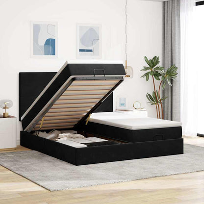 Struttura Letto Pouf con Materassi Nero 160x200 cm in Velluto
