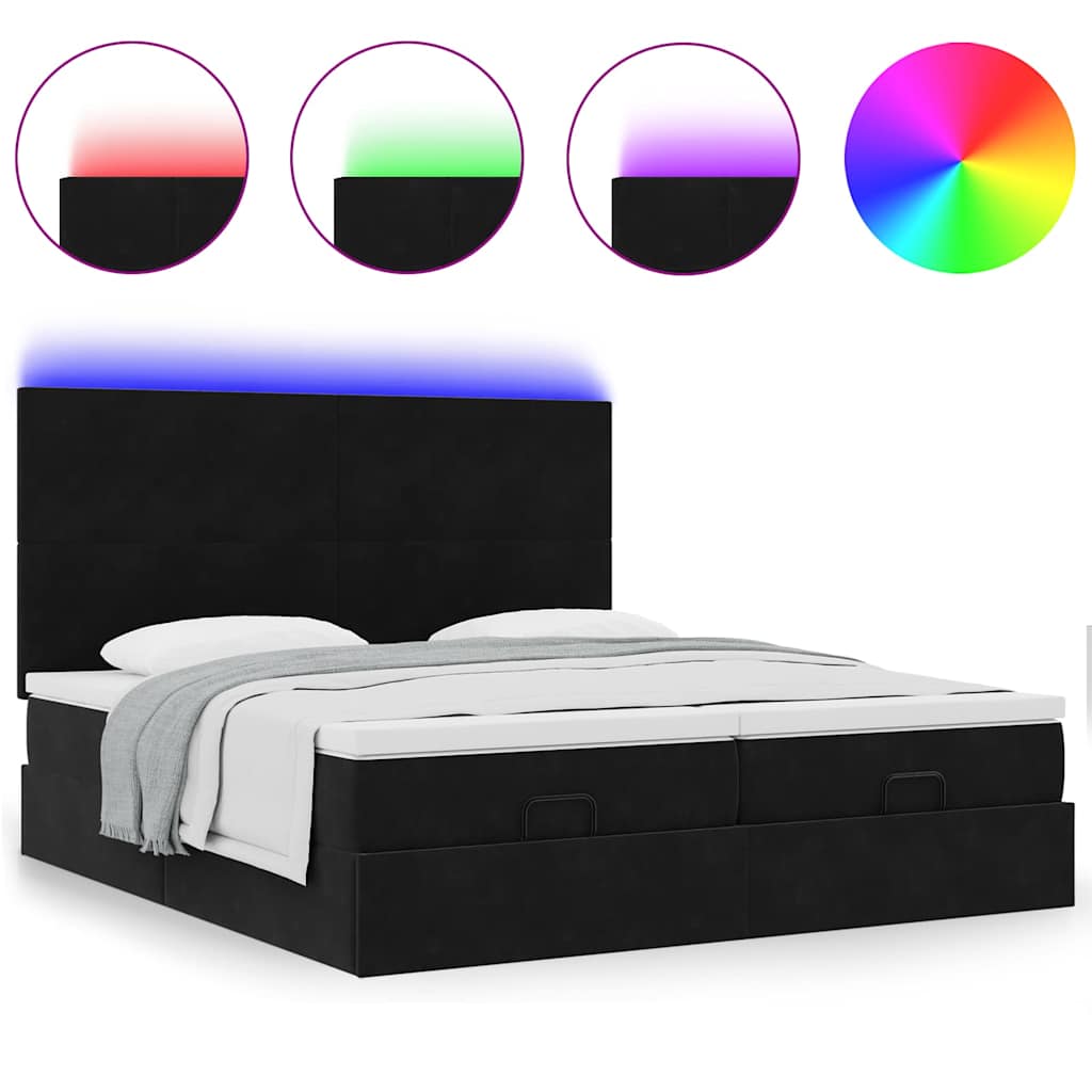 Struttura Letto Pouf con Materassi Nero 200x200 cm Velluto