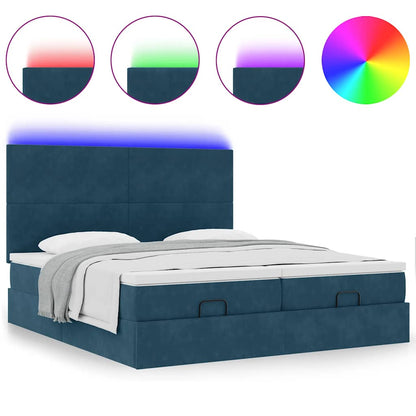 Pouf Letto con Materassi e LED Blu Scuro 200x200cm Velluto