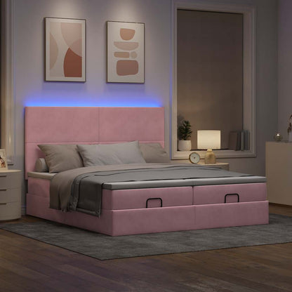 Struttura Letto Pouf con Materassi Rosa 200x200 cm Velluto
