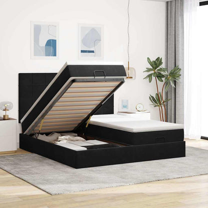 Struttura Letto Pouf con Materassi Nero 180x200 cm in Velluto