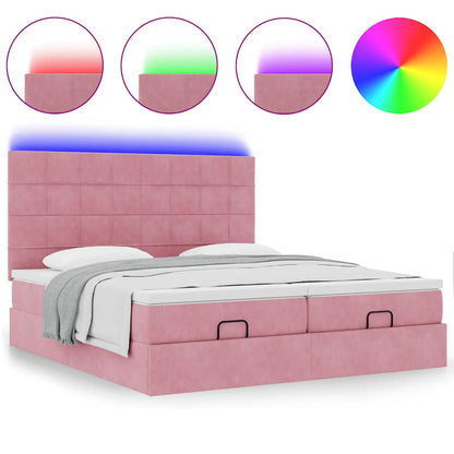 Struttura Letto Pouf con Materassi Rosa 180x200 cm Velluto