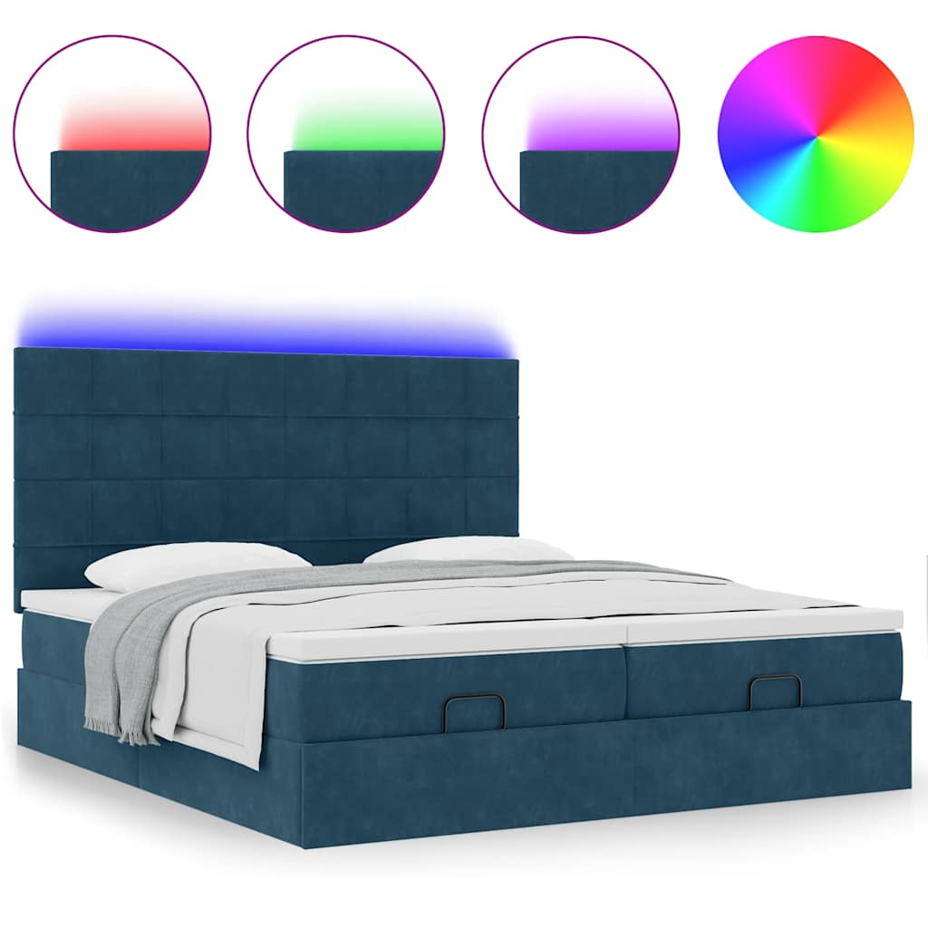 Pouf Letto con Materassi e LED Blu Scuro 200x200cm Velluto