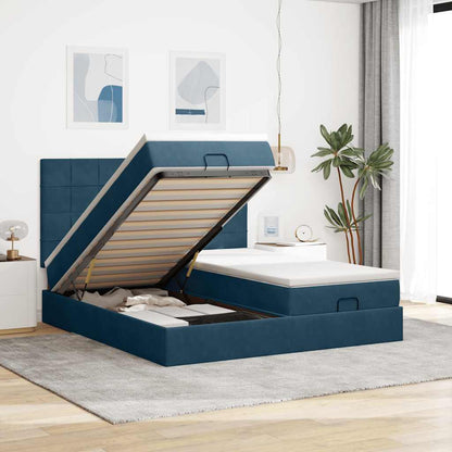 Pouf Letto con Materassi e LED Blu Scuro 200x200cm Velluto