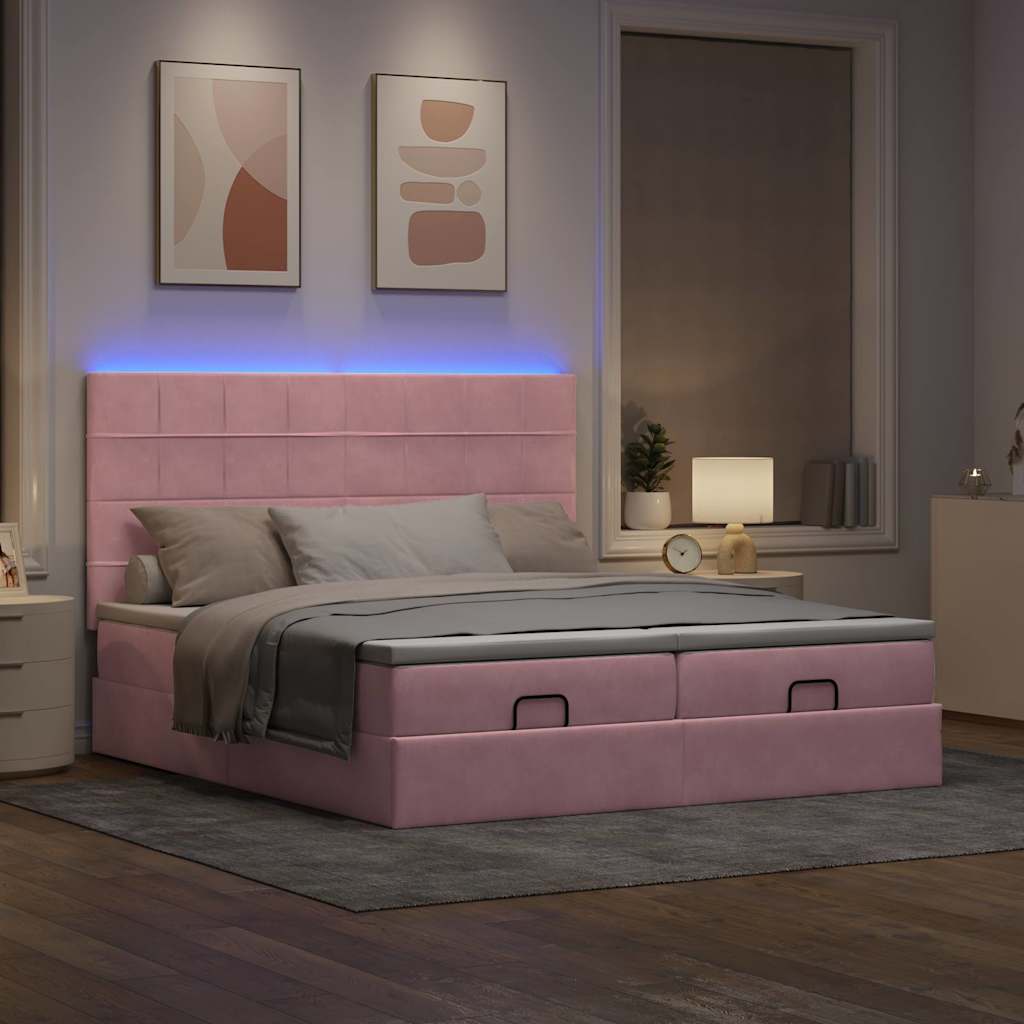 Struttura Letto Pouf con Materassi Rosa 200x200 cm Velluto