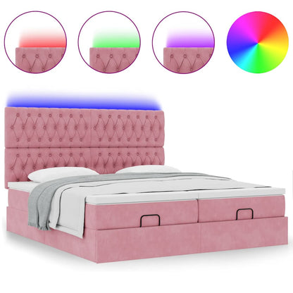 Struttura Letto Pouf con Materassi Rosa 180x200 cm Velluto