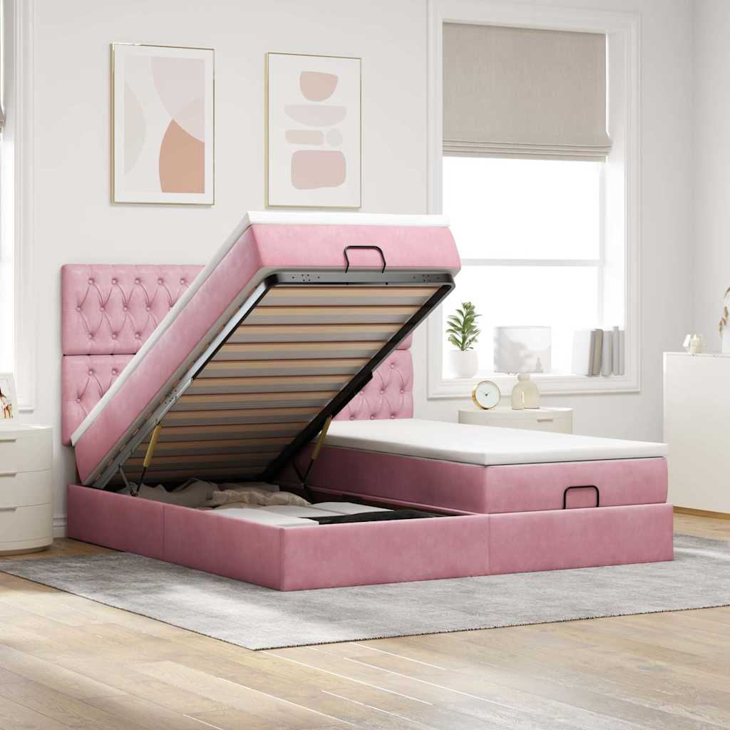 Struttura Letto Pouf con Materassi Rosa 180x200 cm Velluto