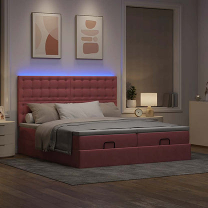 Struttura Letto Pouf con Materassi Rosa 160x200 cm Velluto