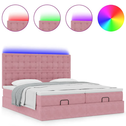 Struttura Letto Pouf con Materassi Rosa 160x200 cm Velluto