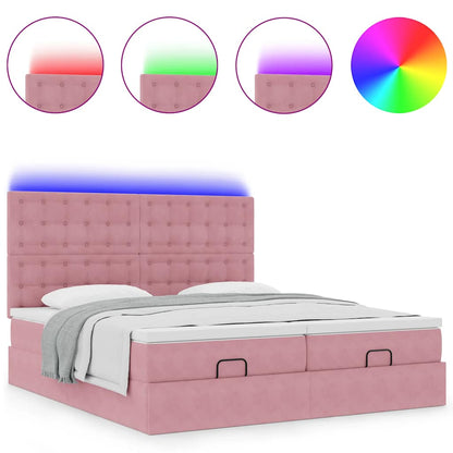 Struttura Letto Pouf con Materassi Rosa 180x200 cm Velluto