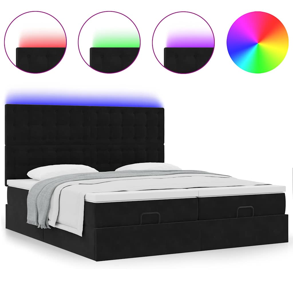 Struttura Letto Pouf con Materassi Nero 200x200 cm Velluto