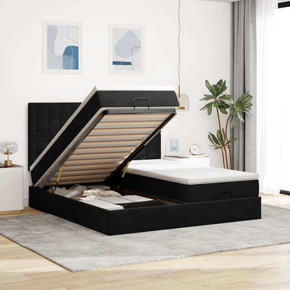 Struttura Letto Pouf con Materassi Nero 200x200 cm Velluto