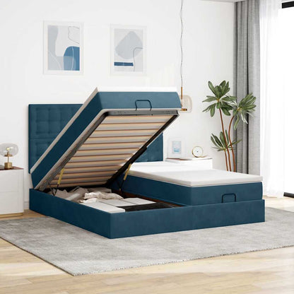 Pouf Letto con Materassi e LED Blu Scuro 200x200cm Velluto