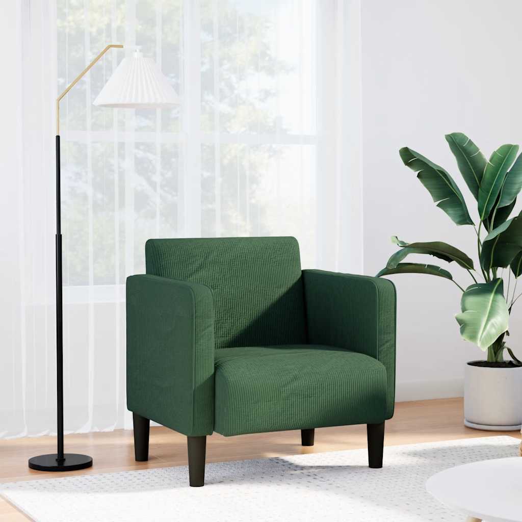 Divano Sedia con Braccioli Verde Scuro 54 cm Tessuto a Coste