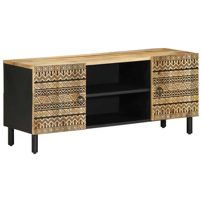 Mobile Porta TV Nero 105x33,5x46 cm Legno Massello Mango Grezzo