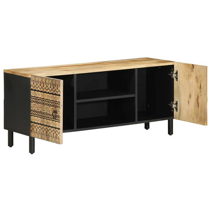 Mobile Porta TV Nero 105x33,5x46 cm Legno Massello Mango Grezzo