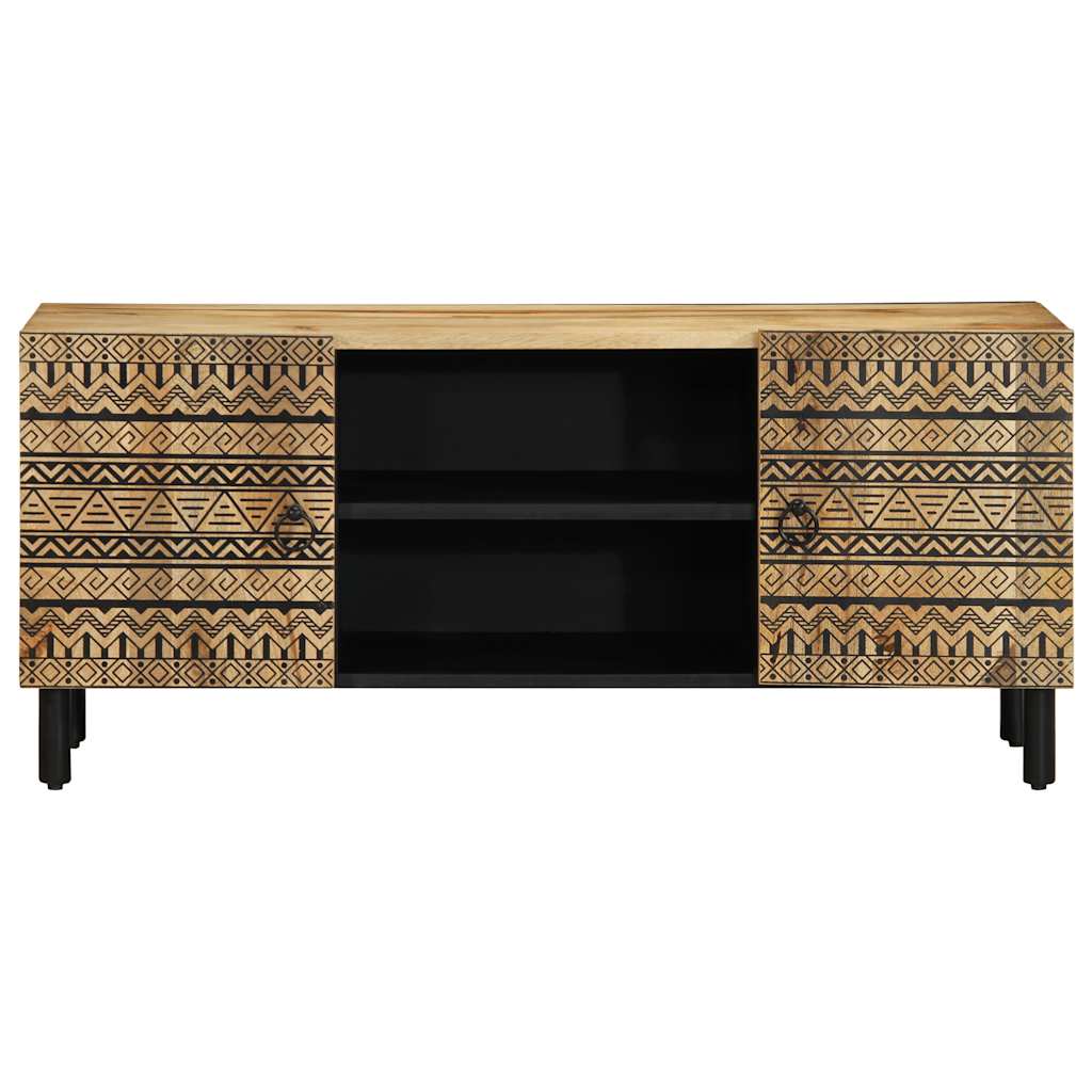 Mobile Porta TV Nero 105x33,5x46 cm Legno Massello Mango Grezzo