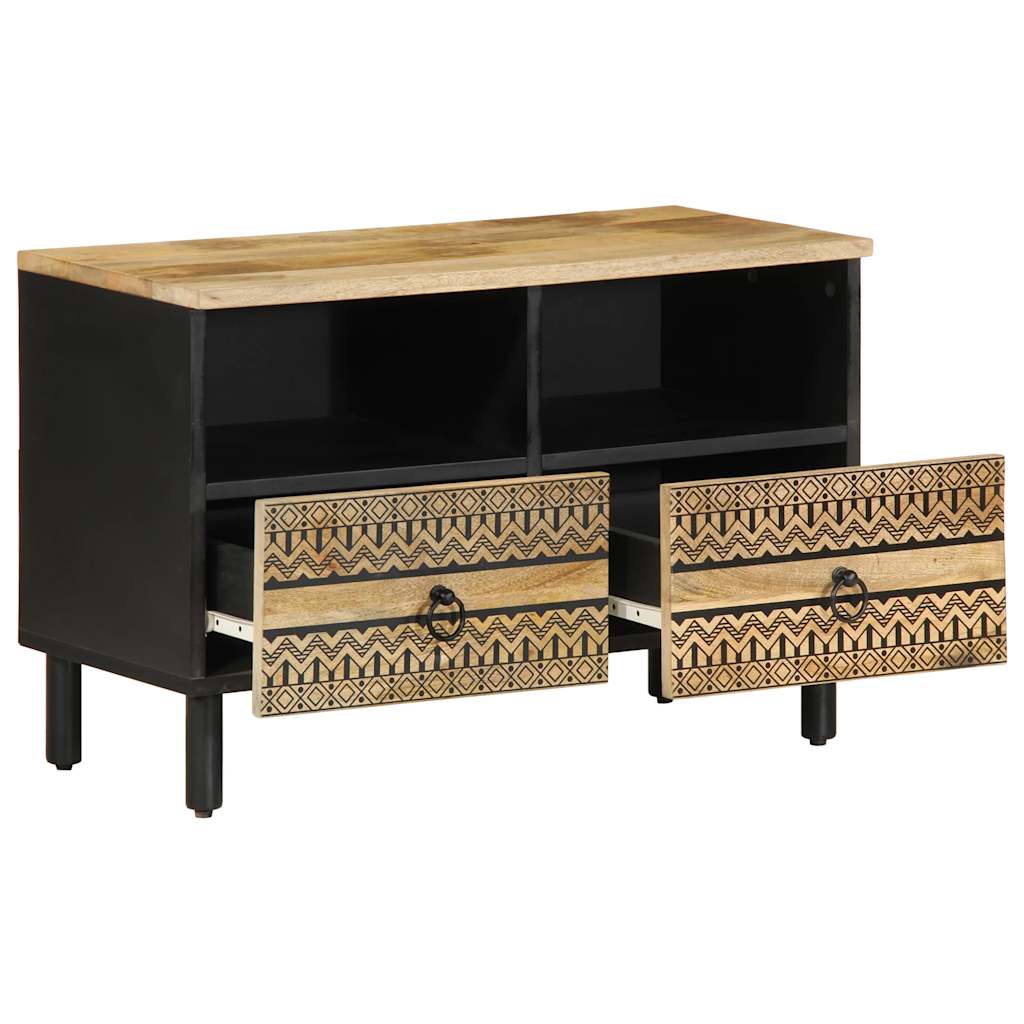 Mobile Porta TV Nero 70x33,5x46 cm Legno Massello Mango Grezzo
