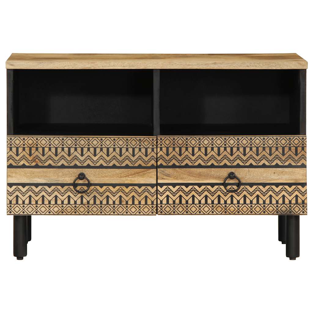 Mobile Porta TV Nero 70x33,5x46 cm Legno Massello Mango Grezzo
