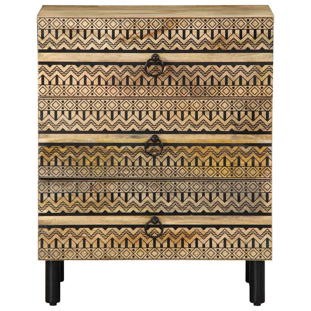 Comodino Nero 50x33x62 cm in Legno Massello di Mango Grezzo