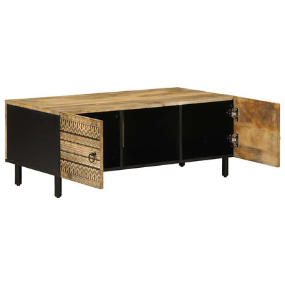 Tavolino Salotto Nero 100x54x40 cm Legno Massello Mango Grezzo