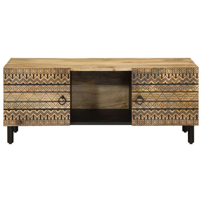 Tavolino Salotto Nero 100x54x40 cm Legno Massello Mango Grezzo