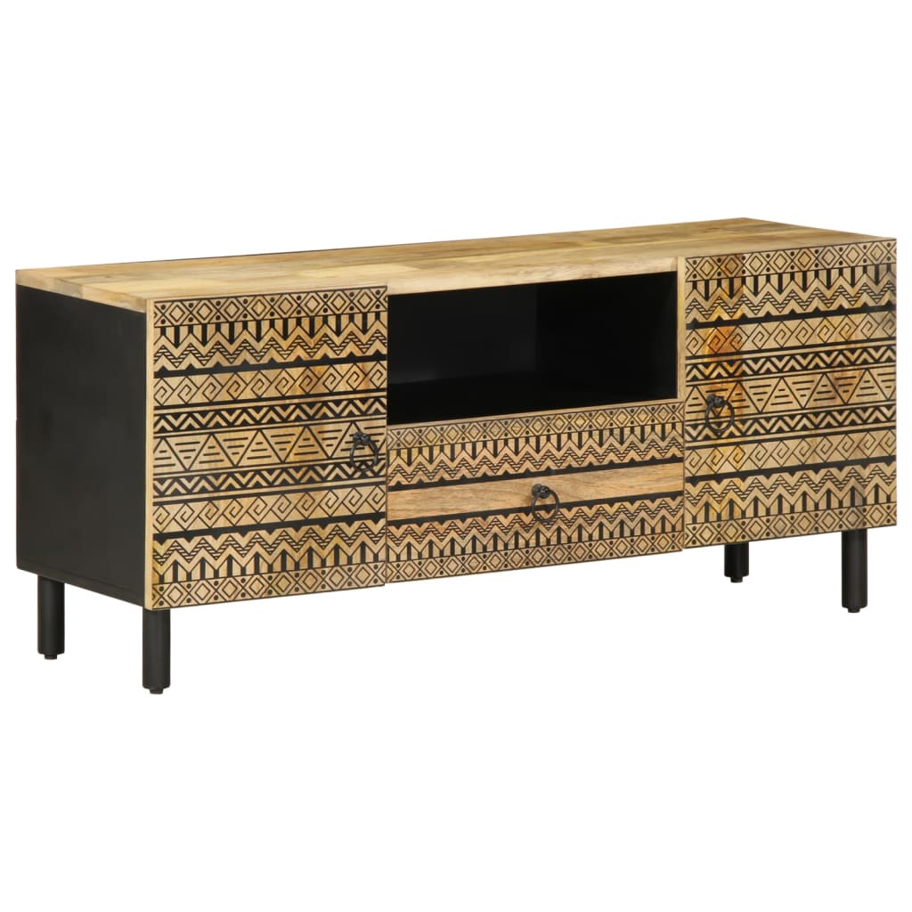 Mobile Porta TV Nero 105x33,5x46 cm Legno Massello Mango Grezzo