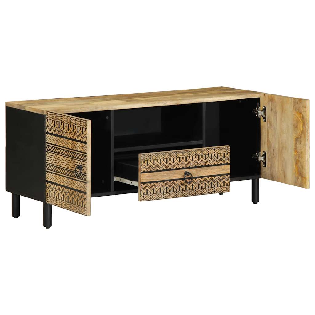 Mobile Porta TV Nero 105x33,5x46 cm Legno Massello Mango Grezzo