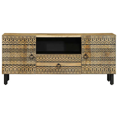 Mobile Porta TV Nero 105x33,5x46 cm Legno Massello Mango Grezzo