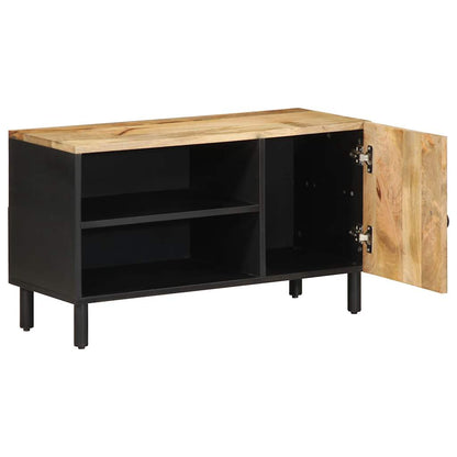 Mobile Porta TV Nero 80x33,5x46 cm Legno Massello Mango Grezzo