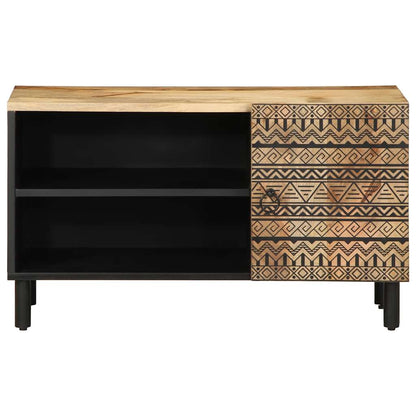 Mobile Porta TV Nero 80x33,5x46 cm Legno Massello Mango Grezzo