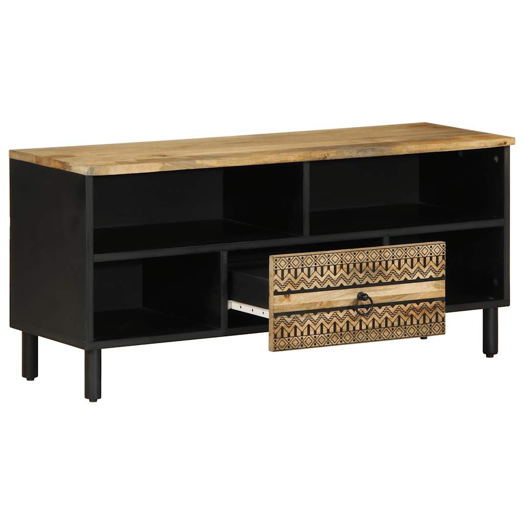 Mobile Porta TV Nero 100x33,5x46 cm Legno Massello Mango Grezzo