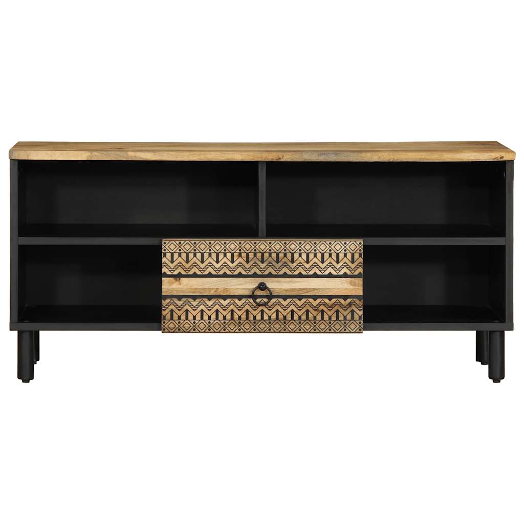 Mobile Porta TV Nero 100x33,5x46 cm Legno Massello Mango Grezzo