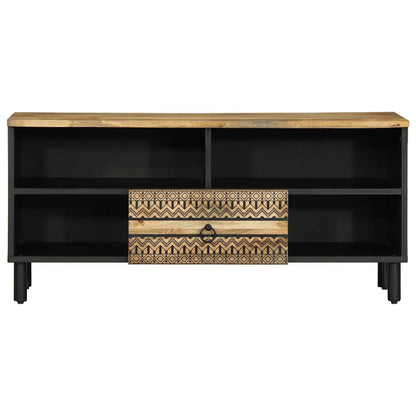 Mobile Porta TV Nero 100x33,5x46 cm Legno Massello Mango Grezzo