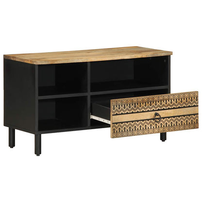 Mobile Porta TV Nero 80x33,5x46 cm Legno Massello Mango Grezzo