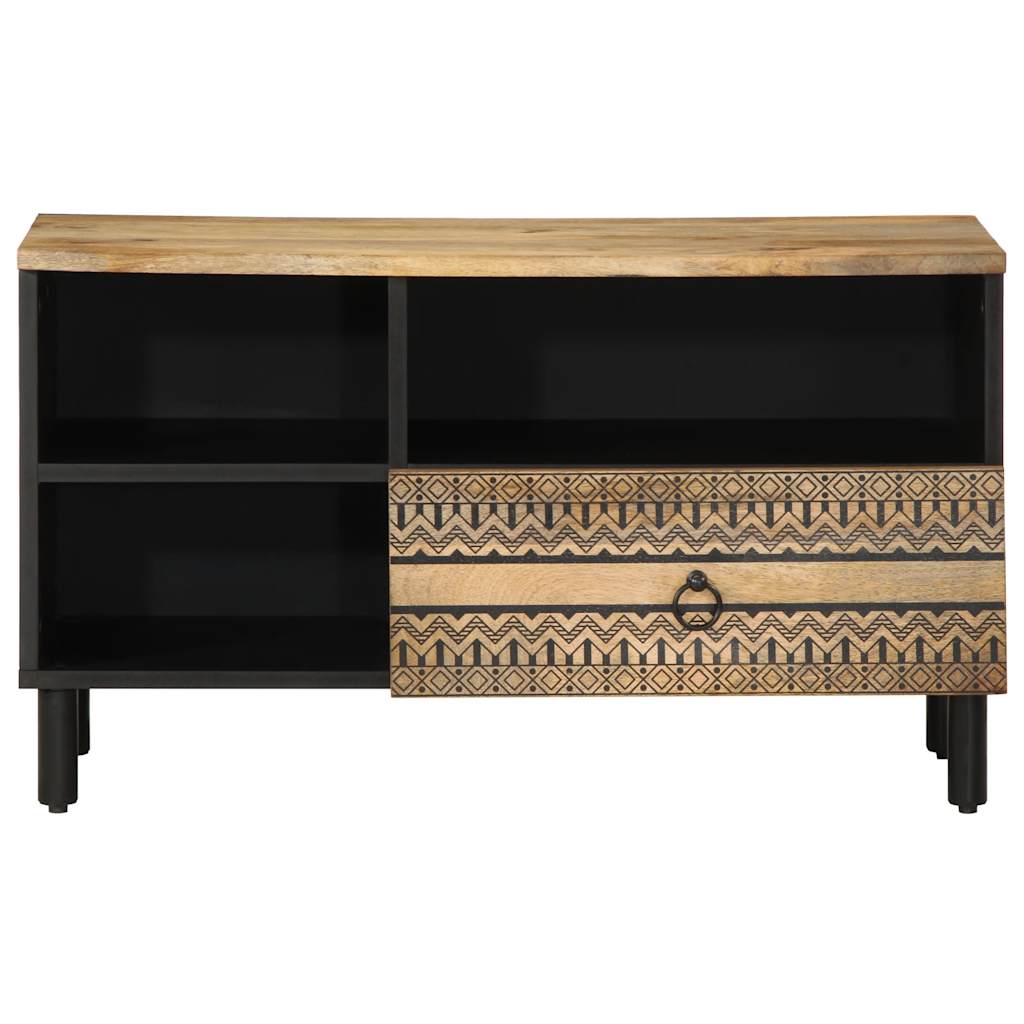 Mobile Porta TV Nero 80x33,5x46 cm Legno Massello Mango Grezzo