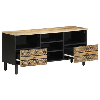 Mobile Porta TV Nero 100x33,5x46 cm Legno Massello Mango Grezzo