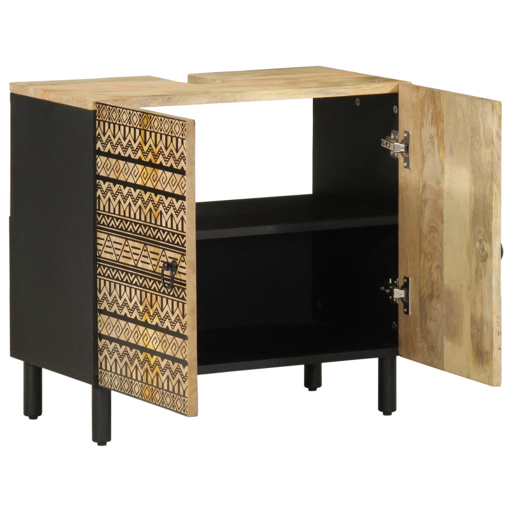Mobile Lavabo da Bagno Nero 62x33x58 cm Legno Massello di Mango