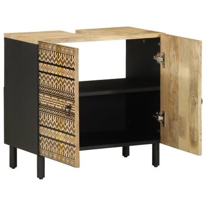 Mobile Lavabo da Bagno Nero 62x33x58 cm Legno Massello di Mango