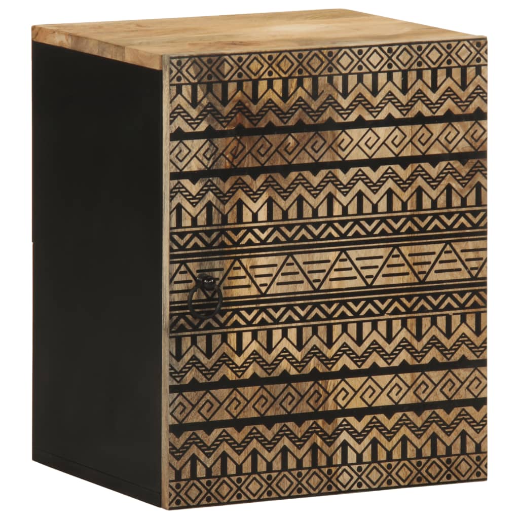 Mobile Pensile da Bagno Nero 38x33,5x48 cm Legno Massello Mango