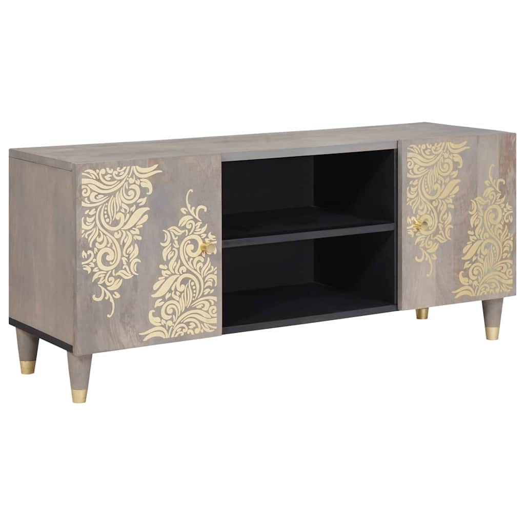 Mobile TV Grigio 105 x 33 x 46 cm Legno di mango massello
