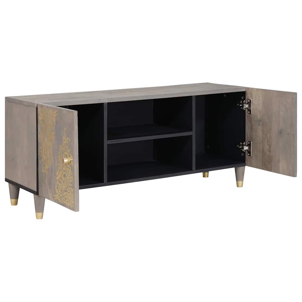 Mobile TV Grigio 105 x 33 x 46 cm Legno di mango massello