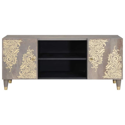 Mobile TV Grigio 105 x 33 x 46 cm Legno di mango massello