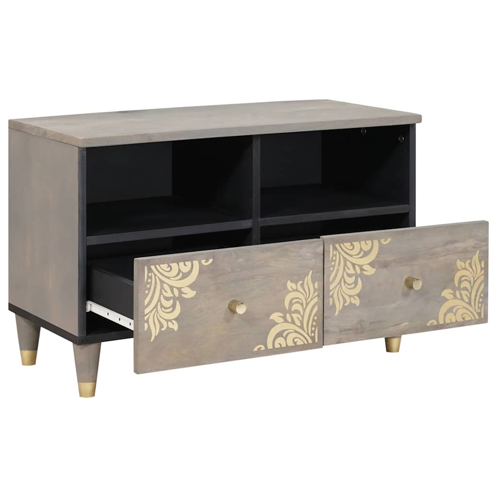 Mobile TV Grigio 70 x 33 x 46 cm Legno di mango massello