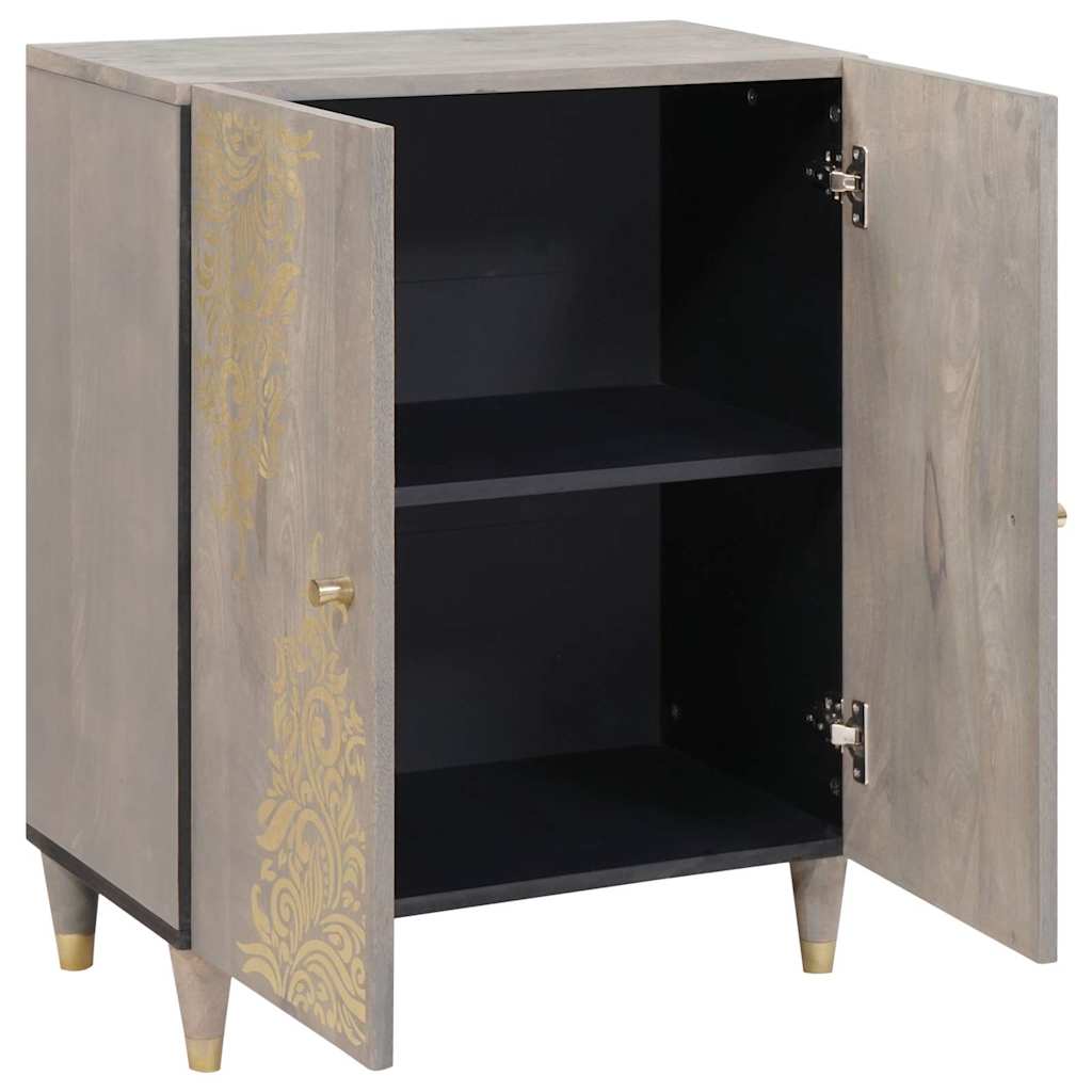 Credenza Grigio e Oro 60 x 33 x 75 cm Legno di mango massello