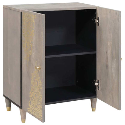 Credenza Grigio e Oro 60 x 33 x 75 cm Legno di mango massello